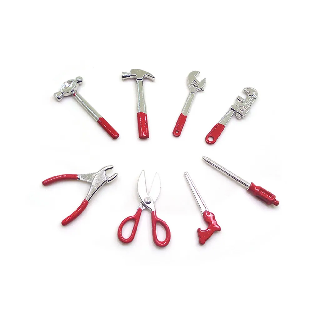 1세트 미니 하우스 도구 시뮬레이션 합금 수리 도구 미니어처 1:12 스케일 순수 수제 미니어처 도구 키트 미니 도구