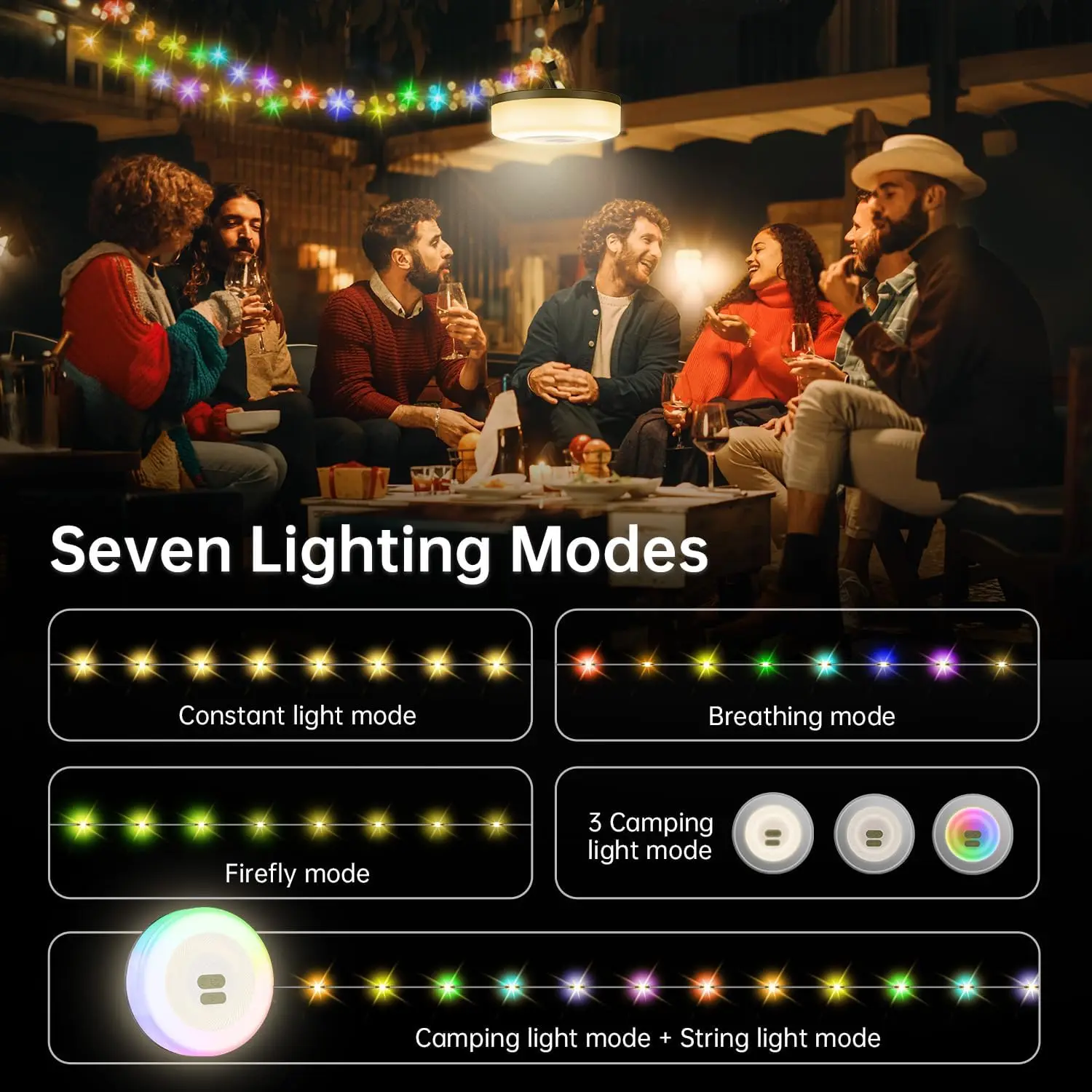 Camping String Lights 2 in 1 RGB Rechargeable Camping Lights for Christmas Fairy Lights Portable Lantern for Outdoor