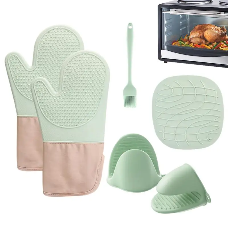 

Нескользящие сверхдлинные варежки и держатель для кастрюль, кухонные термостойкие перчатки для выпечки и приготовления пищи в духовке, варежки и держатели для кастрюль
