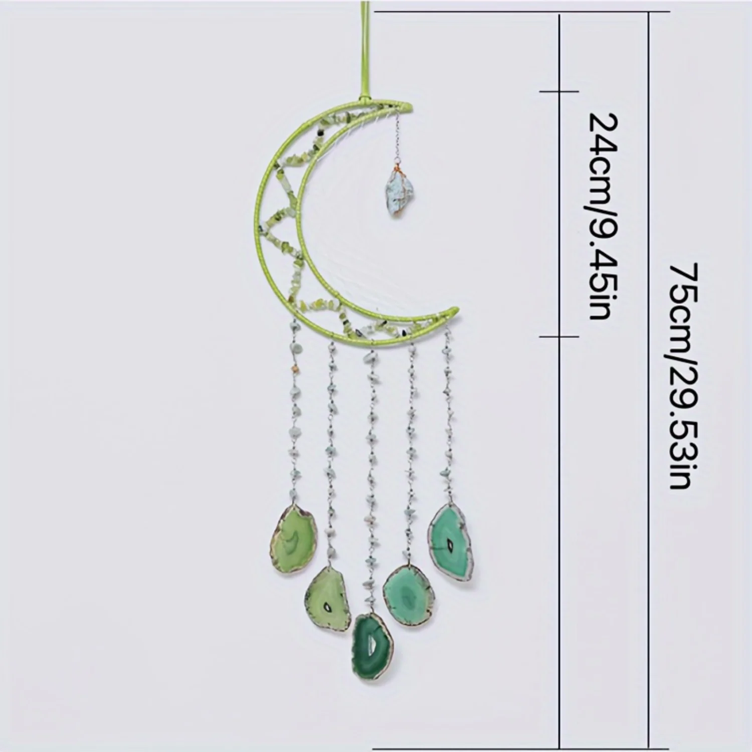 Agate Slice Wind Chime, Crystal Gemstone Hanging Ornament, Contemporary Style Decor-9.45 X 29.53 Inches