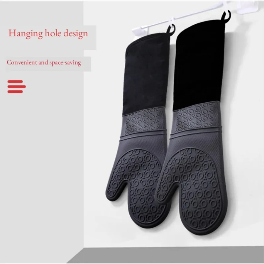 Extended Silicone Gloves Oven Mitt Double Layer Oven Gloves Heat Resistant Microwave Mitts Non-Slip Pot Holder BBQ Baking Gloves