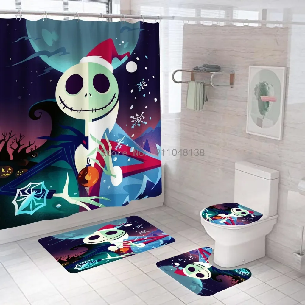 Disney Nightmares Before Christmas Shower Curtain Set 4pcs For Bathroom Waterproof Jack and Sally Bath Curtains Home Decoration