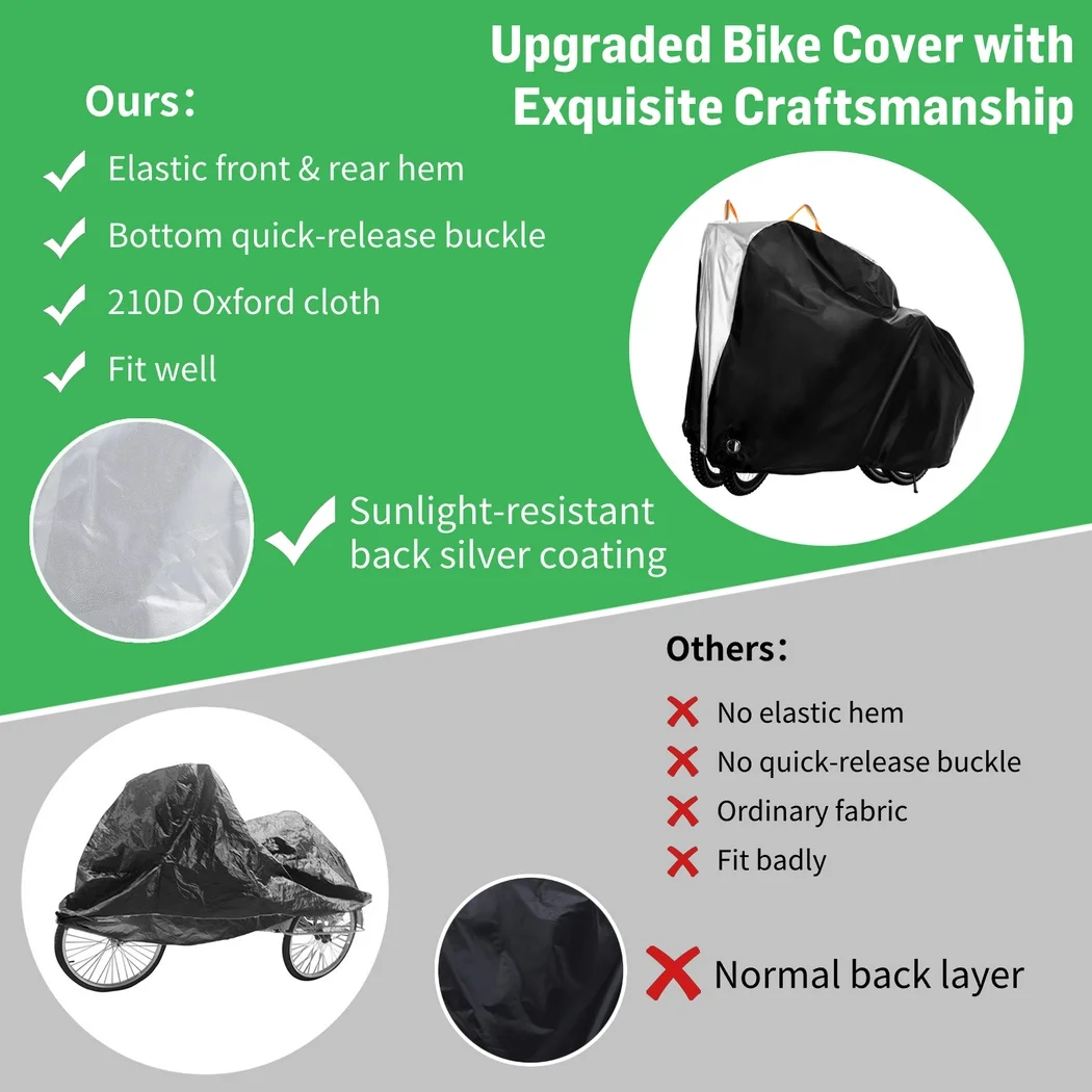 Bike Cover For Single Multiple Bikes Universal Waterproof Bicycle Cover Outdoor Bike Storage 210D Rain Sun Wind Proof