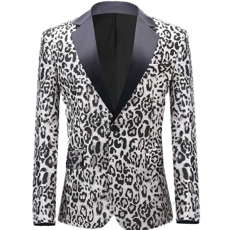 Sexy Leopard Male Suit Jacket Fashion Lapel Single Button Luxury Wedding Party Dress Mens Blazers Chic Singer Stage Costume Coat
