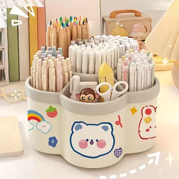Desktop Rotating Stationery Pen Holder Large Capacity Storage Box Multifunctional Organizer Suitable For Cute Children Girls New 2