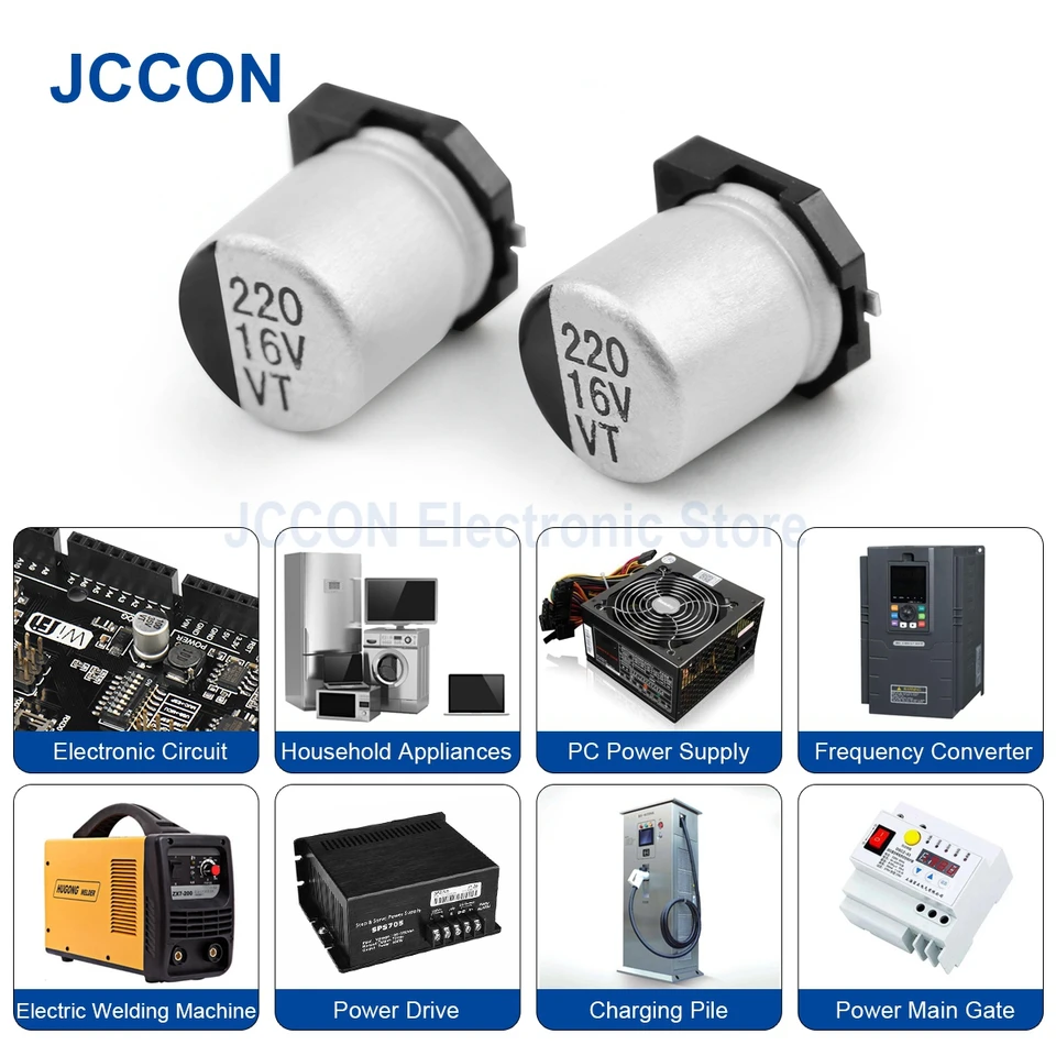 10Pcs JCCON SMD 알루미늄 전해 콘덴서 6.3V 10V 16V 25V 35V 50V 100V 0.47 미크로포맷 1  미크로포맷 10 미크로포맷 22 미크로포맷 68 미크로포맷 100 미크로포맷 220 미크로포맷 470 미크로포맷 1000 미크로포맷 -
