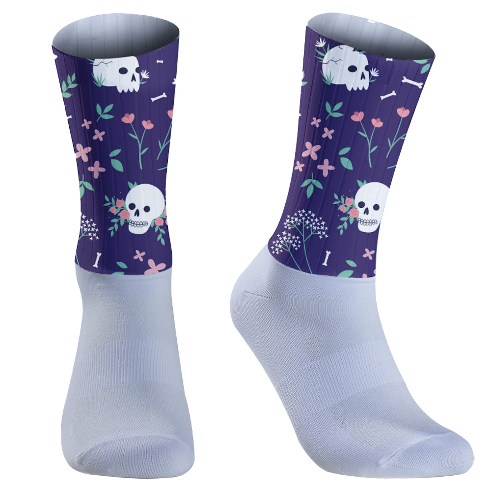 Men Skull pattern Bicycle Sport Running Bike Socks Calcetines Anti Slip Silicone Summer Aero Socks Whiteline Cycling sports socks cycling socks fitness sports socks sport socks