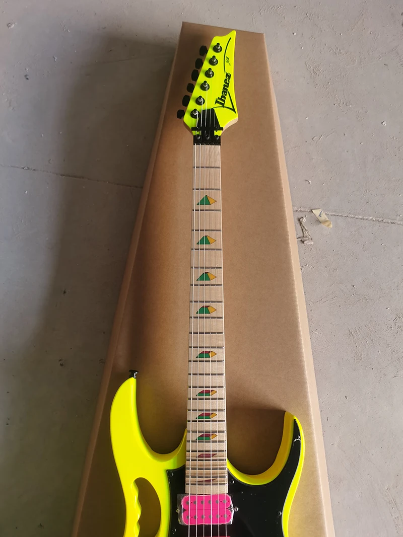 

Yellow OEM High quality Ib ana electric guitar, maple neck, maple fingerboard, pink pickup, in stock, fast shipping
