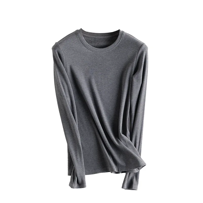 

Winter Mulberry Silk Men Plush Bottomed T-shirt Round Neck Thicken Warm Heating Solid Color Knitwear Tops
