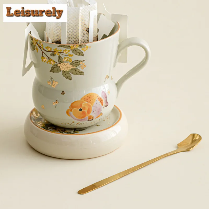 Grass Ash Gold Osmanthus Fish Gourd Coffee Mug Cappuccino Latte Cup Afternoon Tea Mug Personal Office Water Cup Teaware Craft