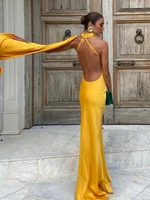 Sexy Satin Ribbon Party Dress Women Elegant Halter Backless Off Shoulder Sleeveless Female Dresses 2024 Summer Solid Robe Gown - Image 4