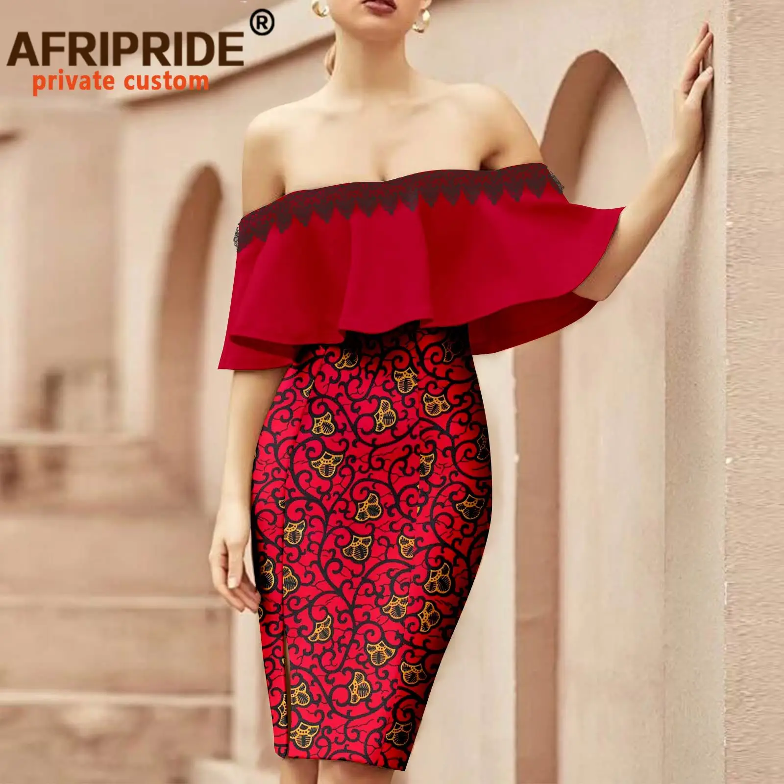

Afripride African Dresses for Women Ankara Batik Knee Length Strapless Pencil Dress Summer High Street Style A2225014