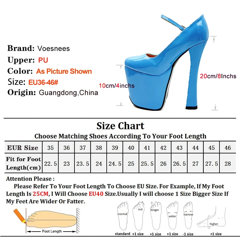 20CM Extreme High Heels Runway Single Shoes 10CM Platform Blue Buckle Strap Shallow Europe and America Large Size Woman Pumps