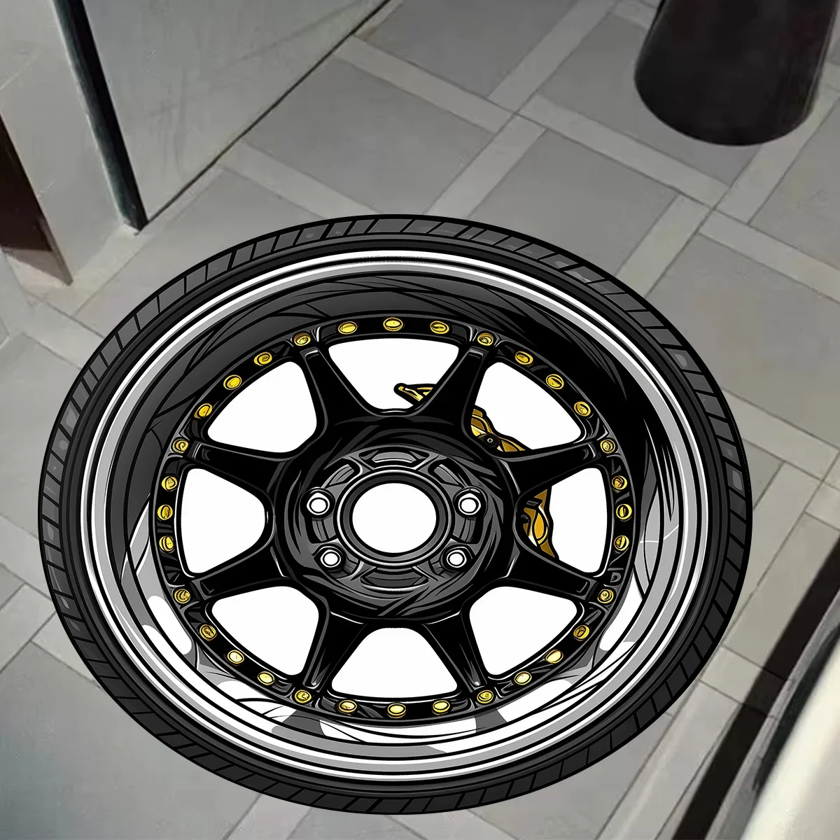 Creative Tire Shape Carpet Anti-slip Large Round Rug Car Hub Home Carpet Children Boys Bedroom Decoration Room Floor Chair Mat 4