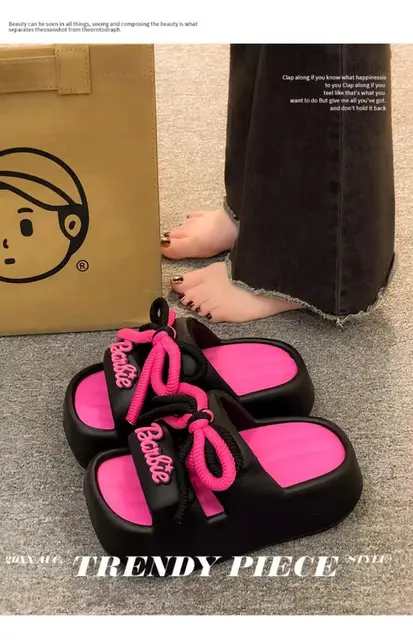 MINISO x Barbie サンダル Miniso Barbie Slippers Pink Thick Sole Soft Comfortable Home