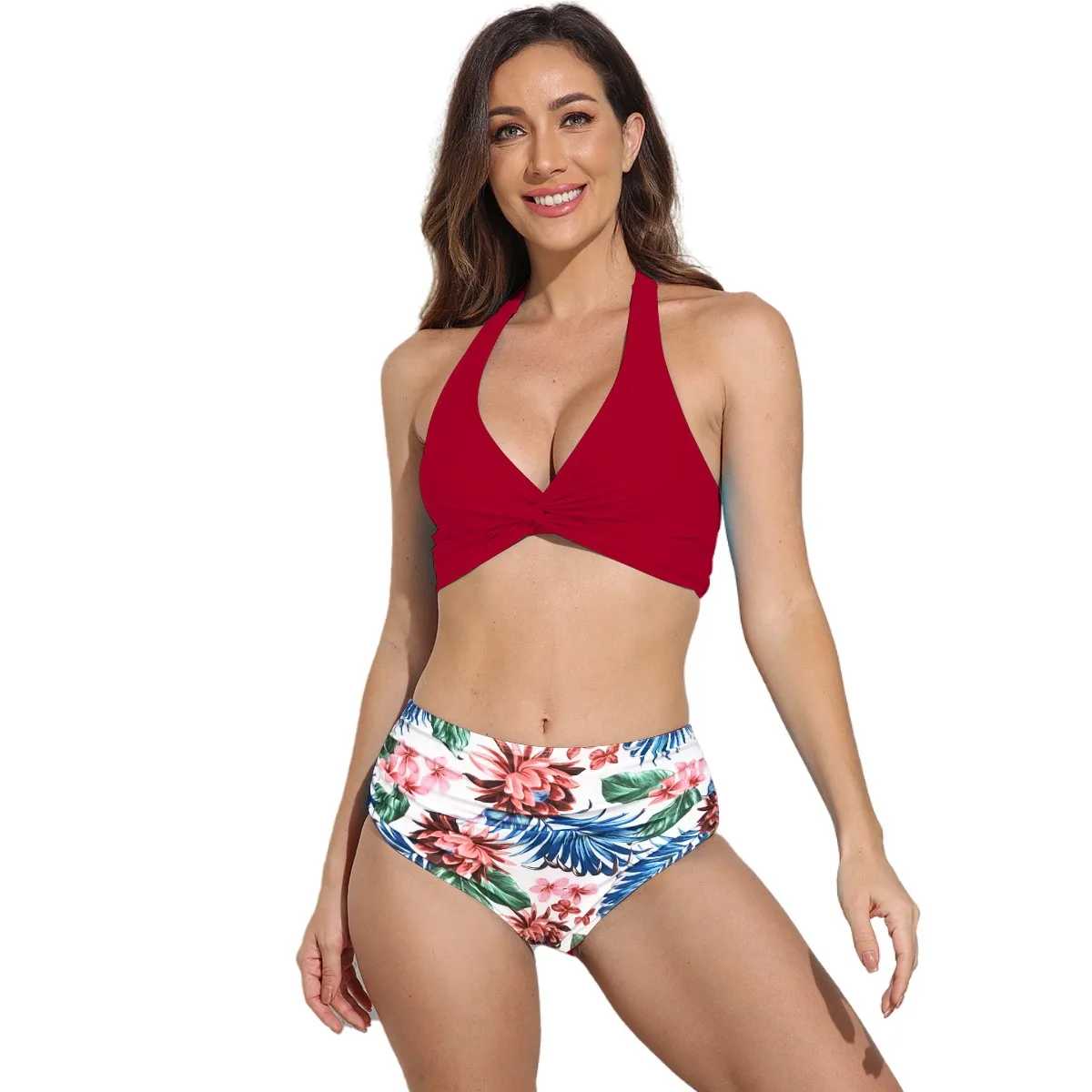 

2022 Women New Sexy Hot Swimwear Solid Suspenders Bandage Frenulum Swimsuit Two-piece Bikini Set Beach Wear Bathing Swim Suit