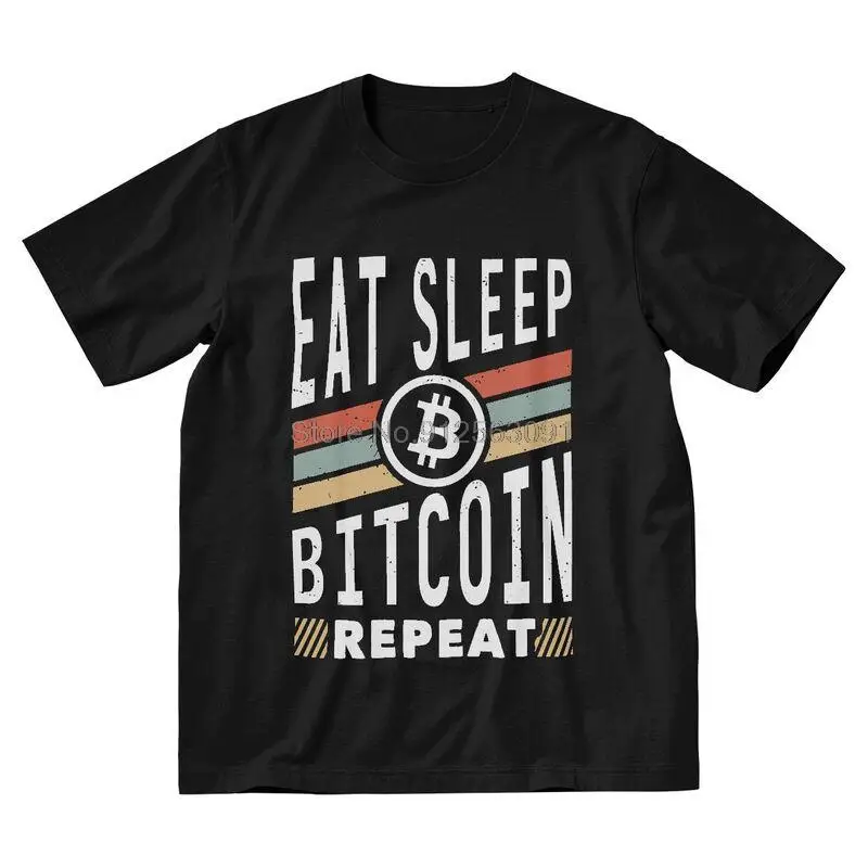 

Винтажная забавная Мужская футболка с принтом биткоина «Eat Sleep», новинка, футболка с коротким рукавом, хлопковая криптовалютическая футболка, крутая футболка, топы, большой размер, подарок