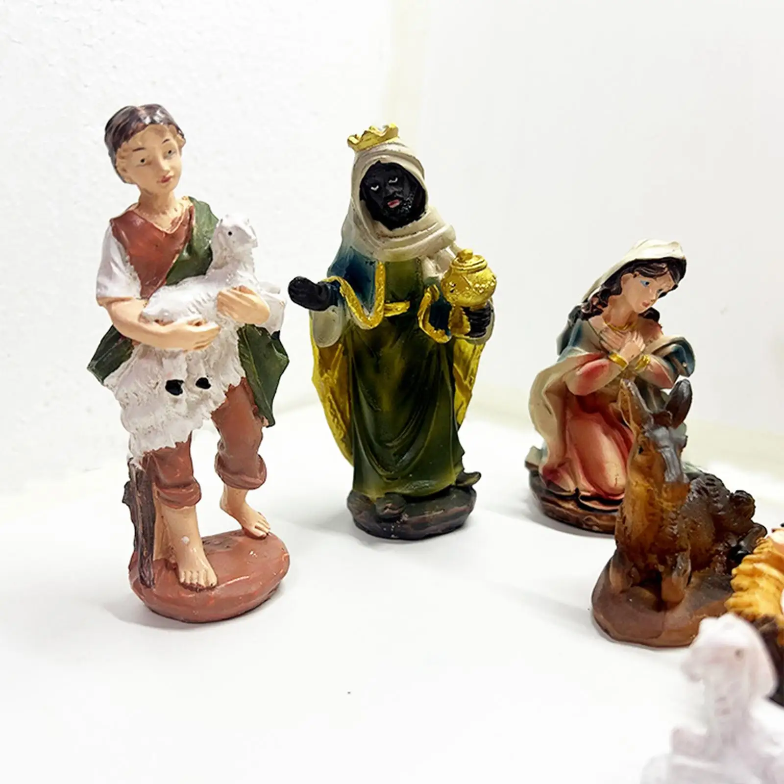 Nativity Figurine Christian Religious Sculpture Ornament Holy Family Birth of Jesus Statue Set for Office Home Xmas Gifts