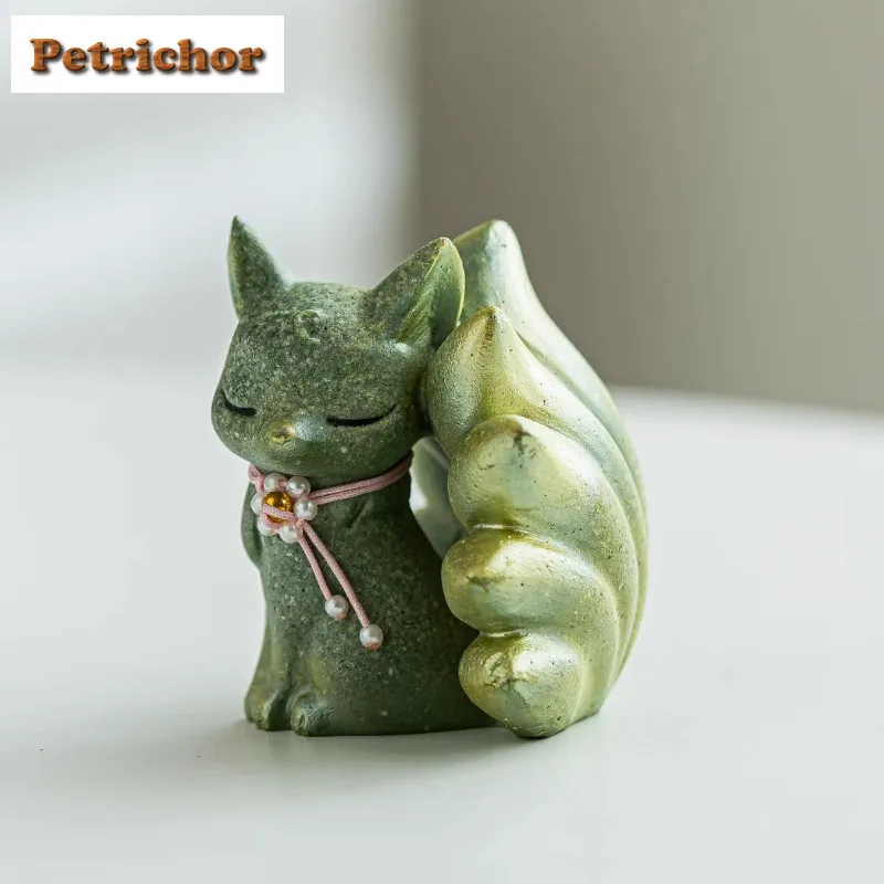 Milisten 2 Pcs Statue de Renard à Neuf Queues en Cristal Figurine de Renard en Verre Sculpture Sculptée à la Main pour Décoration de Bureau à Domicile