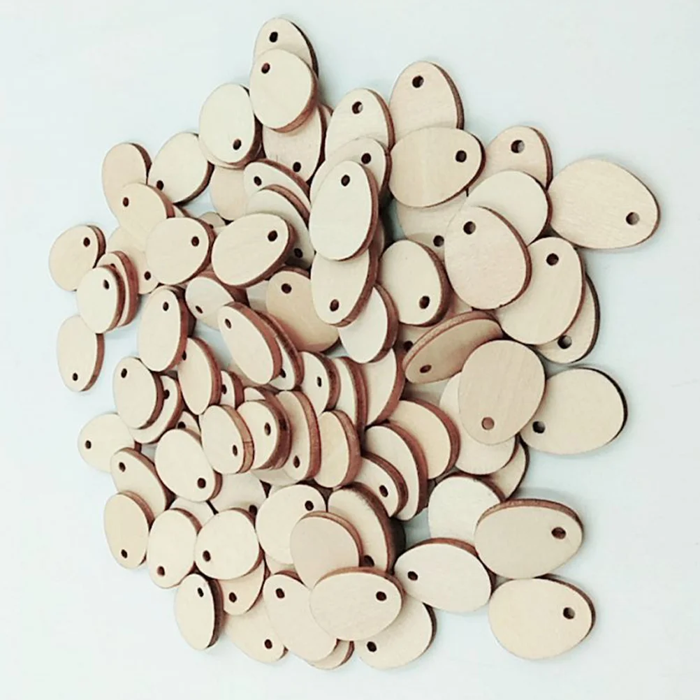 

100PCS 20MM Decorative Wood Chips with Hole Egg Shape Painted Decoration for Craft DIY Log Wood Pieces