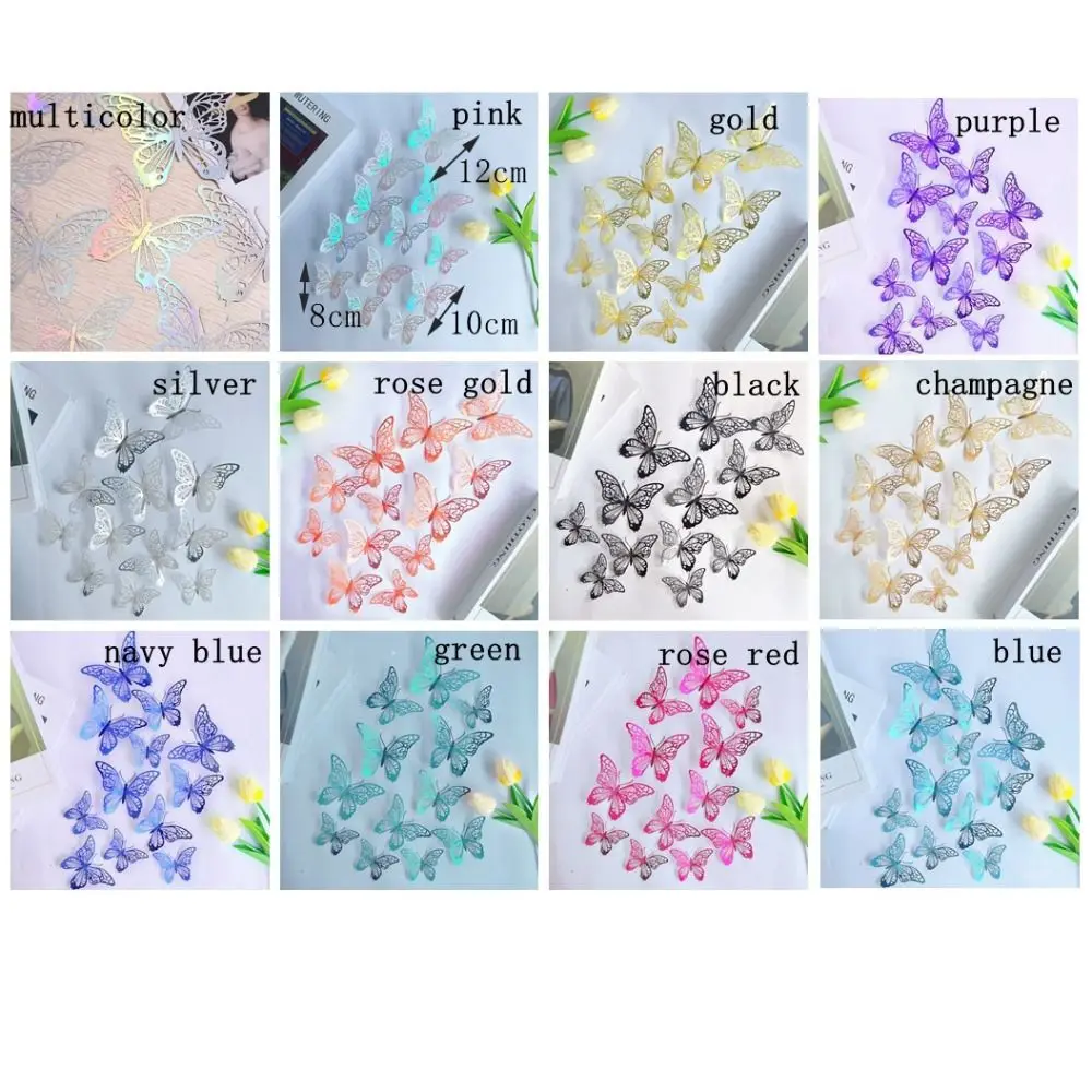 3D Butterfly Wall Decor 12pcs/set Hollow Butterfly Sticker DIY Paper