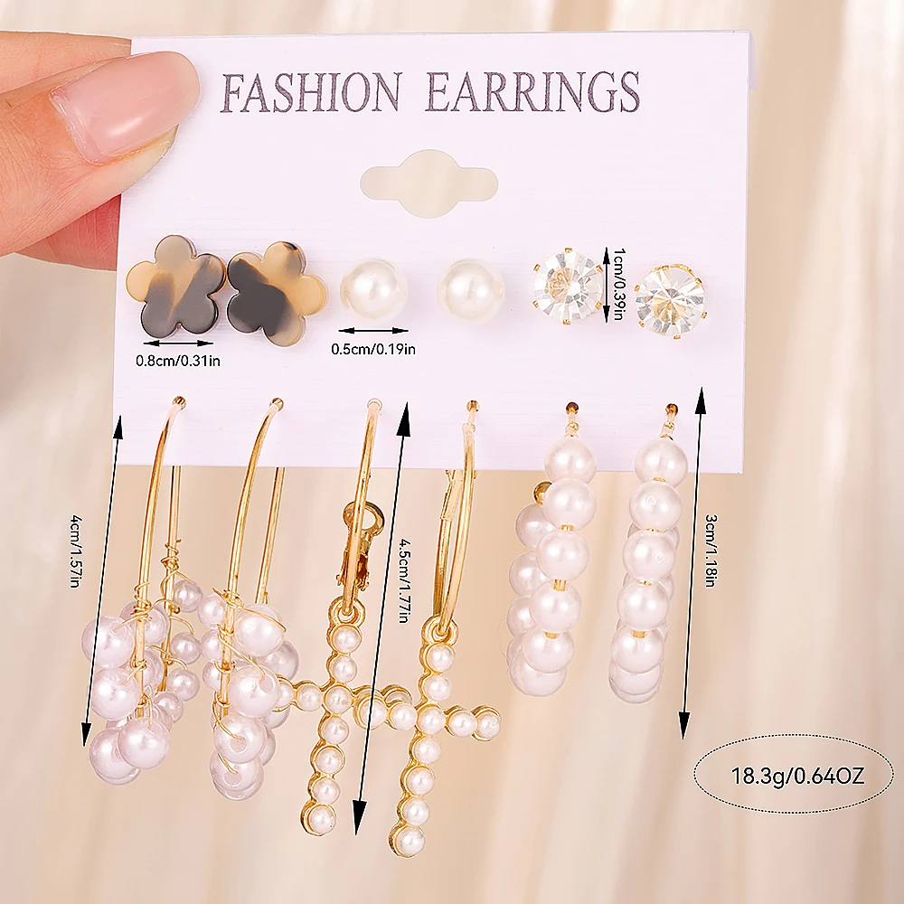 Alloy earrings 6 pairs delicate Imitation pearl design Retro elegant style Women Gifts