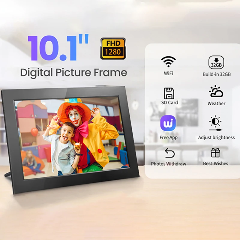 디지털 포토 프레임 10.1인치 32G WiFi 사진 액자 1280x800 HD IPS 터치스크린 자동 회전 사진 크리스마스 선물 장