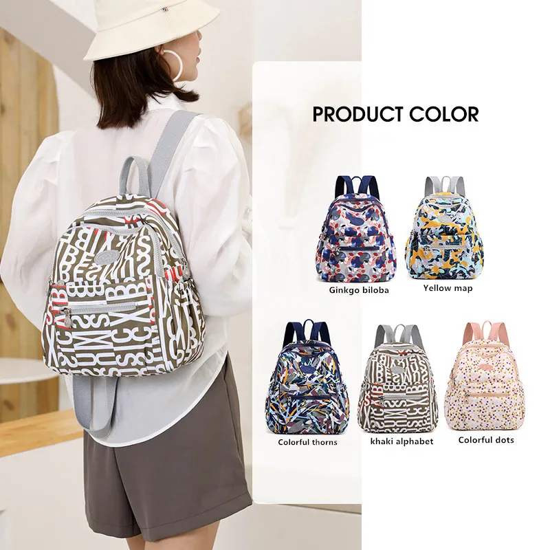 2023 New Oxford Cloth Backpack Fashion Lady Messenger Bag Light And Water-Repellent Travel Letter Rucksack Printed School Bag