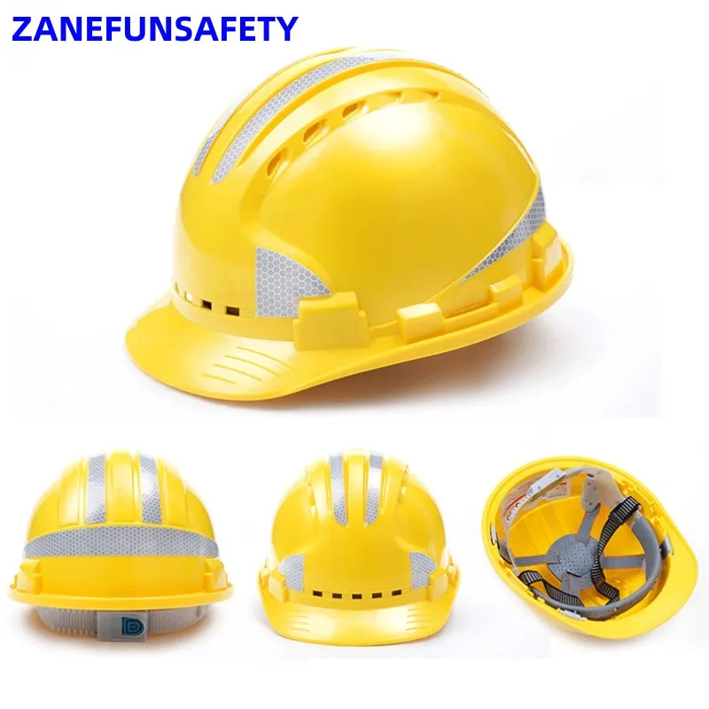 Construction Safety Helmet with Reflective Stripes and Vents Engineering Work Helmet Ventilated Lightweight ABS Safety
