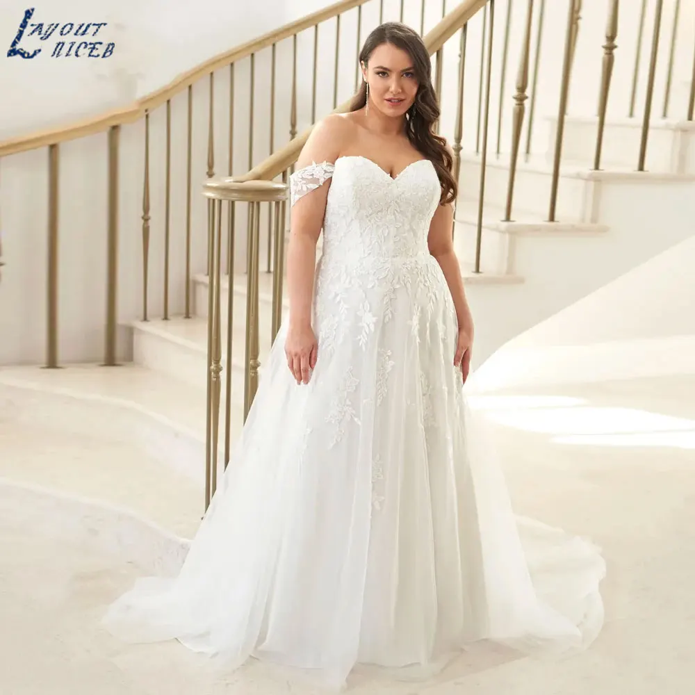 

LAYOUT NICEB Classic Off Shoulder Plus Size Wedding Dress Charming Lace Appliques Bride Gowns Back Lace Up Vestido De Noiva 2024