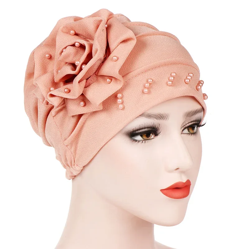 Helisopus Women New Fashion Ruffle Beaded Solid Scarf Cap Muslim Head Wrap Chemo Turban Bandanas Ladies Hair Accessories 2024new helisopus women new fashion ruffle beaded solid scarf cap muslim head wrap chemo turban bandanas ladies hair accessories