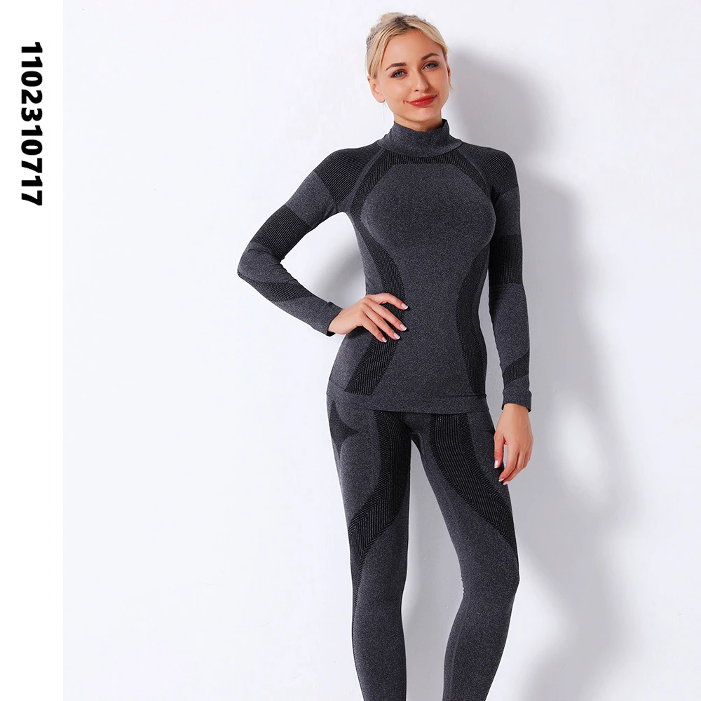 

Women Winter Thermal Underwear For Sports Ski Fitness Quick Dry Thermo Turtleneck FemaleKnitted Long Johns Set Clothes SK003