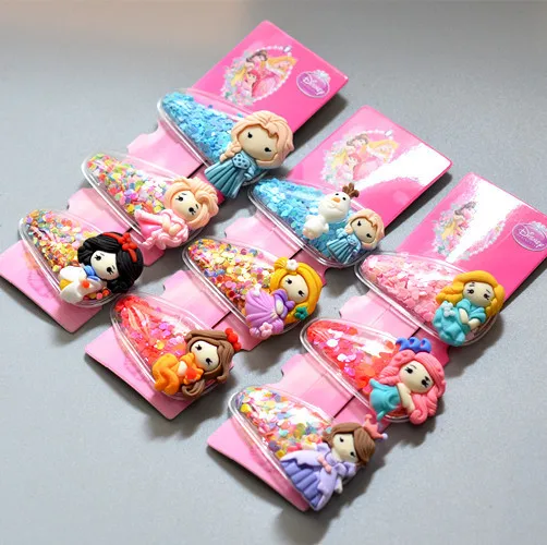 3pcs Disney princess children hair clip Frozen Elsa cartoon Hairpin girl doll Accessory baby jewelry head hoop Minnie hair clip