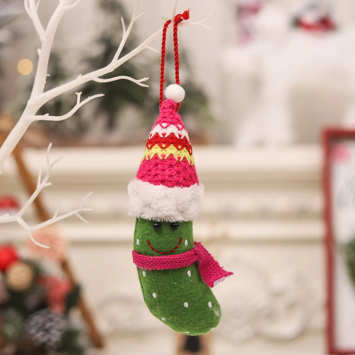 3pcs Christmas Hat Pickle Cloth Party Decoration Cartoon Old Pickled Pendant With Doll Pendant Green Cucumber Vegetable Man Hat