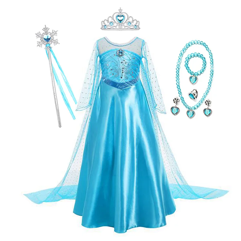 thumbnail image 1 of Vestido de Elsa de la Reina de las Nieves para niñas de 3 a 10 años, vestido de princesa Elsa para cumpleaños, disfraz de Cosplay para fiesta de carnaval de Halloween, 1 of 5