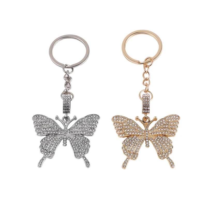 Shiny Rhinestone Butterfly Keychain For Women Girls Cute Creative Flying Animal Insect Bag Pendant Decoration Accessories