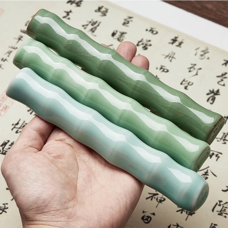 창의적인 도자기 문진 대나무 조인트 중국 서예 용품, 책 사진 선물 브러시, 펜꽂이 휴식 페인팅 도구, 신제품