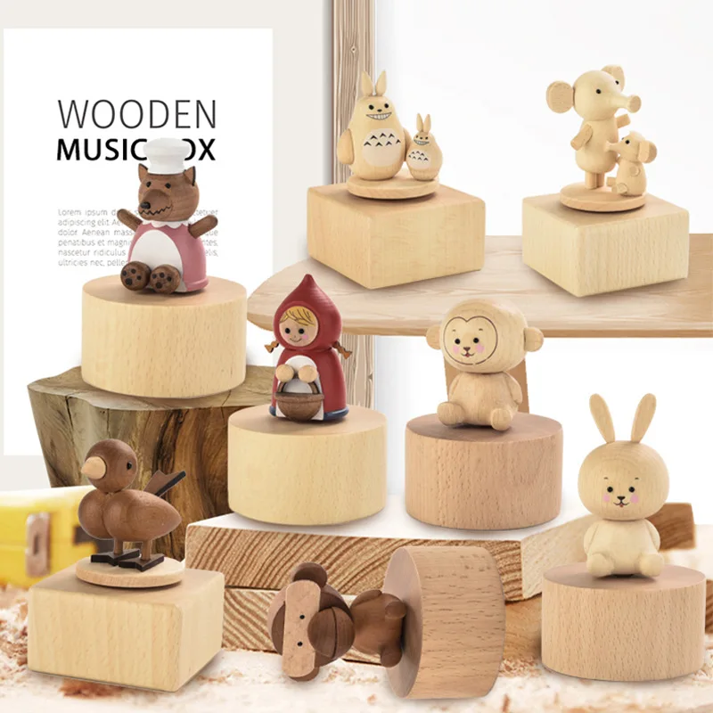 Cute Rotating Animal Music Box Castle in the Sky Children Toys Creative Gift Wooden DIY Music Box Craft Birthday Present music box carousel music box