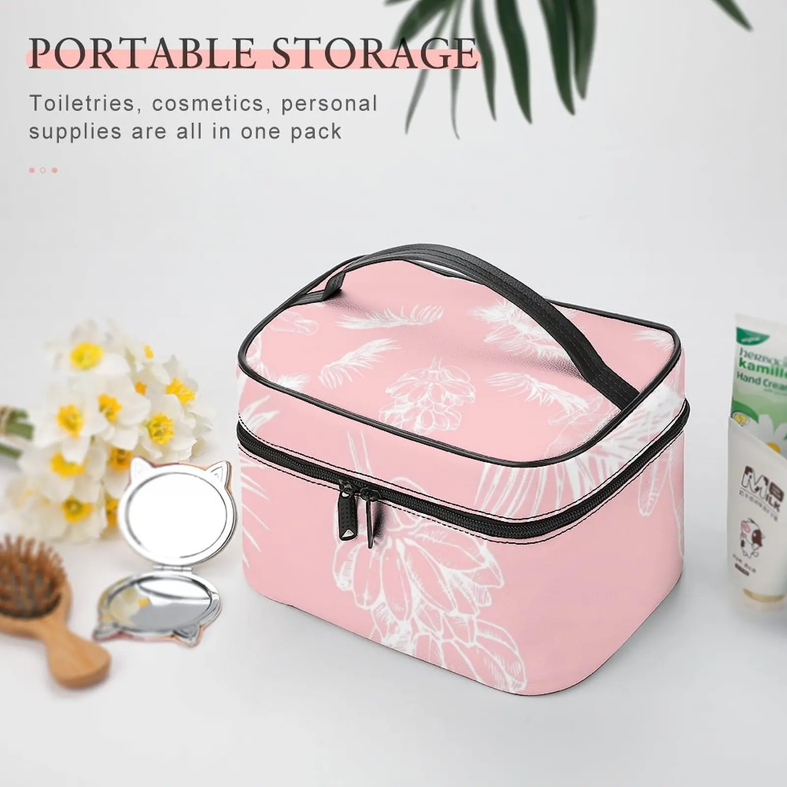 Custom Pattern Makeup Bag Pink Print Travel Makeup Bag Women Multifunction Cosmetic Bag Toiletries Organizer Storage Wash Bag
