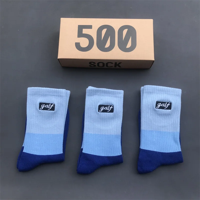 Women's Socks 3Pair/Box Golf Embroidery Black Label Pink Midtube Socks Men Women Fashion Sports Ins Blue Green Stitching Sock 16