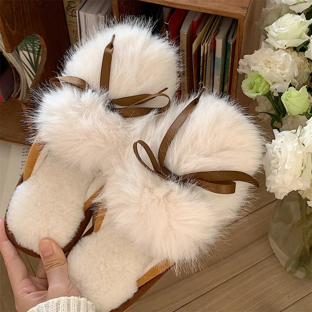 

ASIFN Women's Cotton Slippers Cute Winter Bow Indoor Anti Slip Comfortable Soft Sole Warm Plush Shoes Student Dormitories New