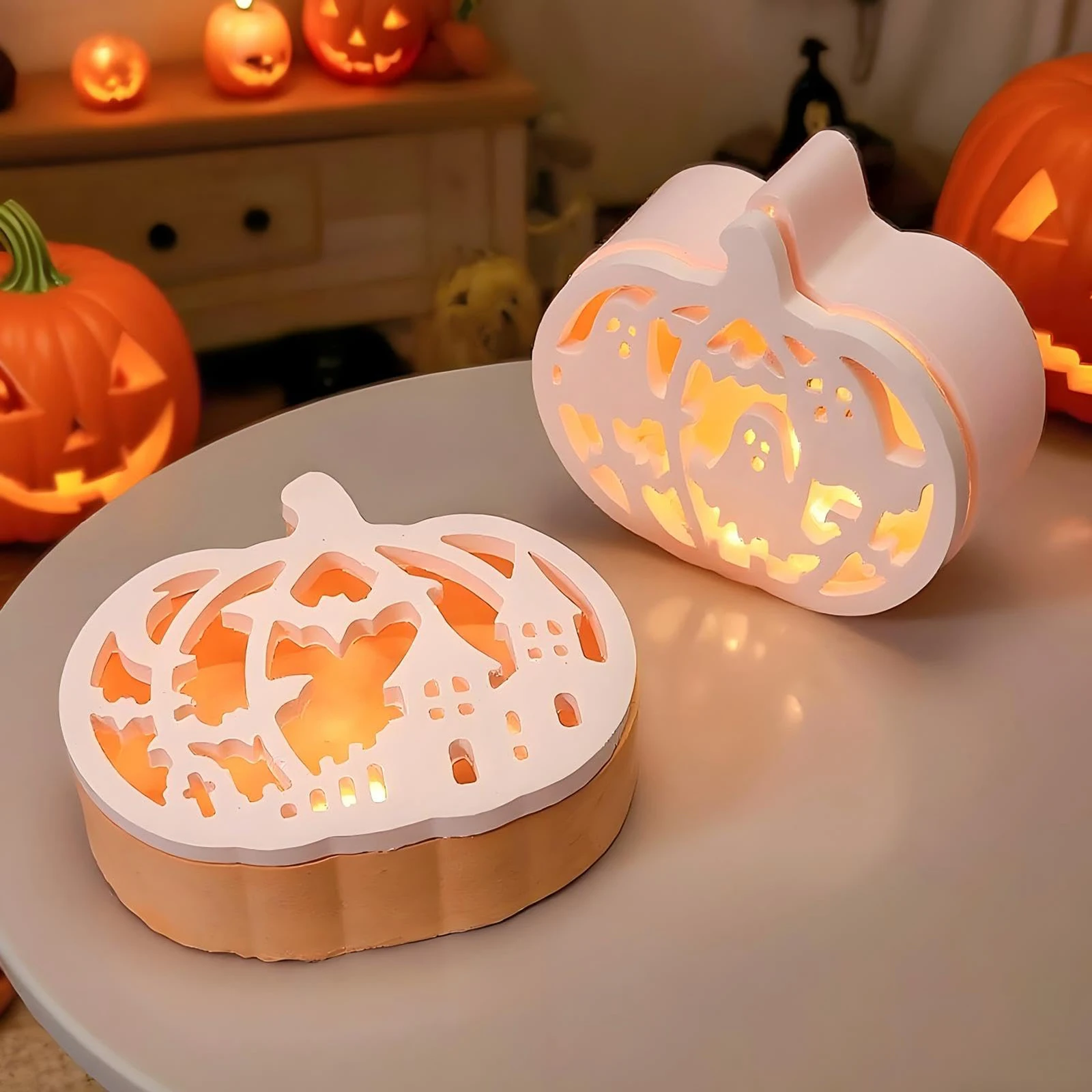 Pumpkin House Shaped Casting Silicone Molds Heat-resistant DIY Candle Silicone Molds Reusable Resin Mold Halloween Christmas Dec