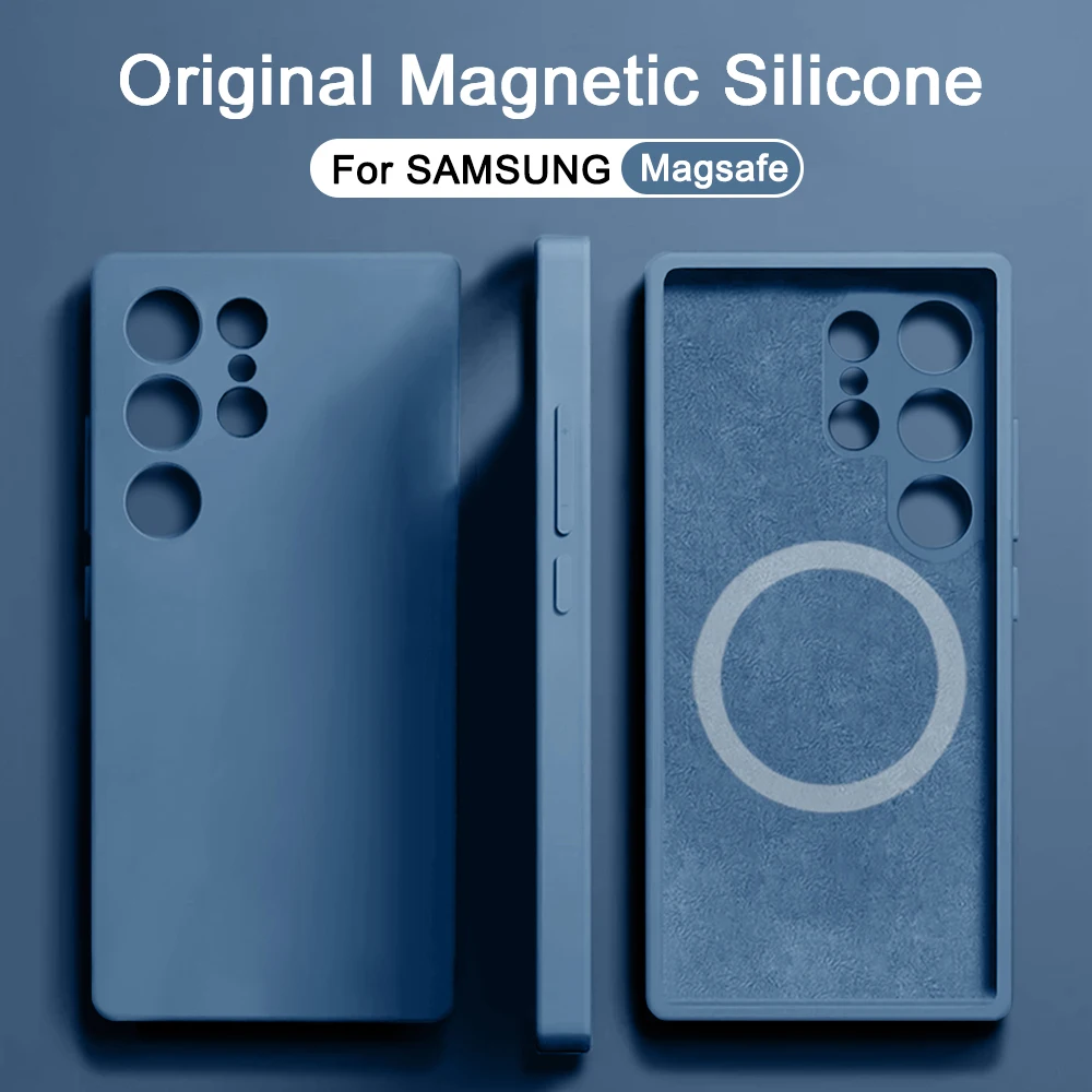 Liquid Silicone Magnetic Case For Samsung Galaxy S25 S22 S21 S23 S24 Ultra A15 A54 A35 A55 5G Magsafe Wireless Charge Cover