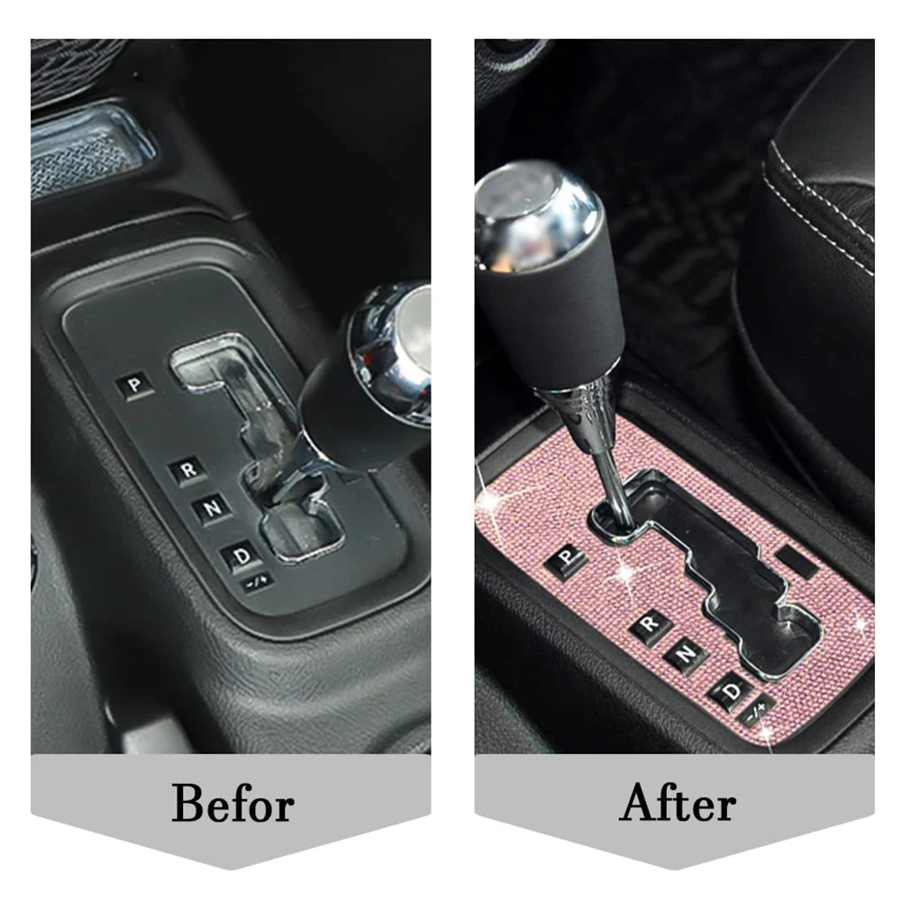 

1pc New Car Gear Shift Trim Sticker Panel Cover For Jeep Wrangler JK JKU 2012 2018 LHD Pink Sparkling Interior Mouldings