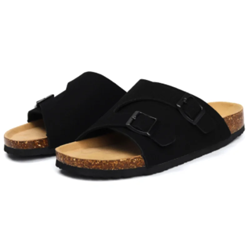 Summer Cork Slippers Men Flip Flop Suede Leather Mule Clogs Flat Comfort  Two Buckle Beach Slides Women Footwear on OnBuy