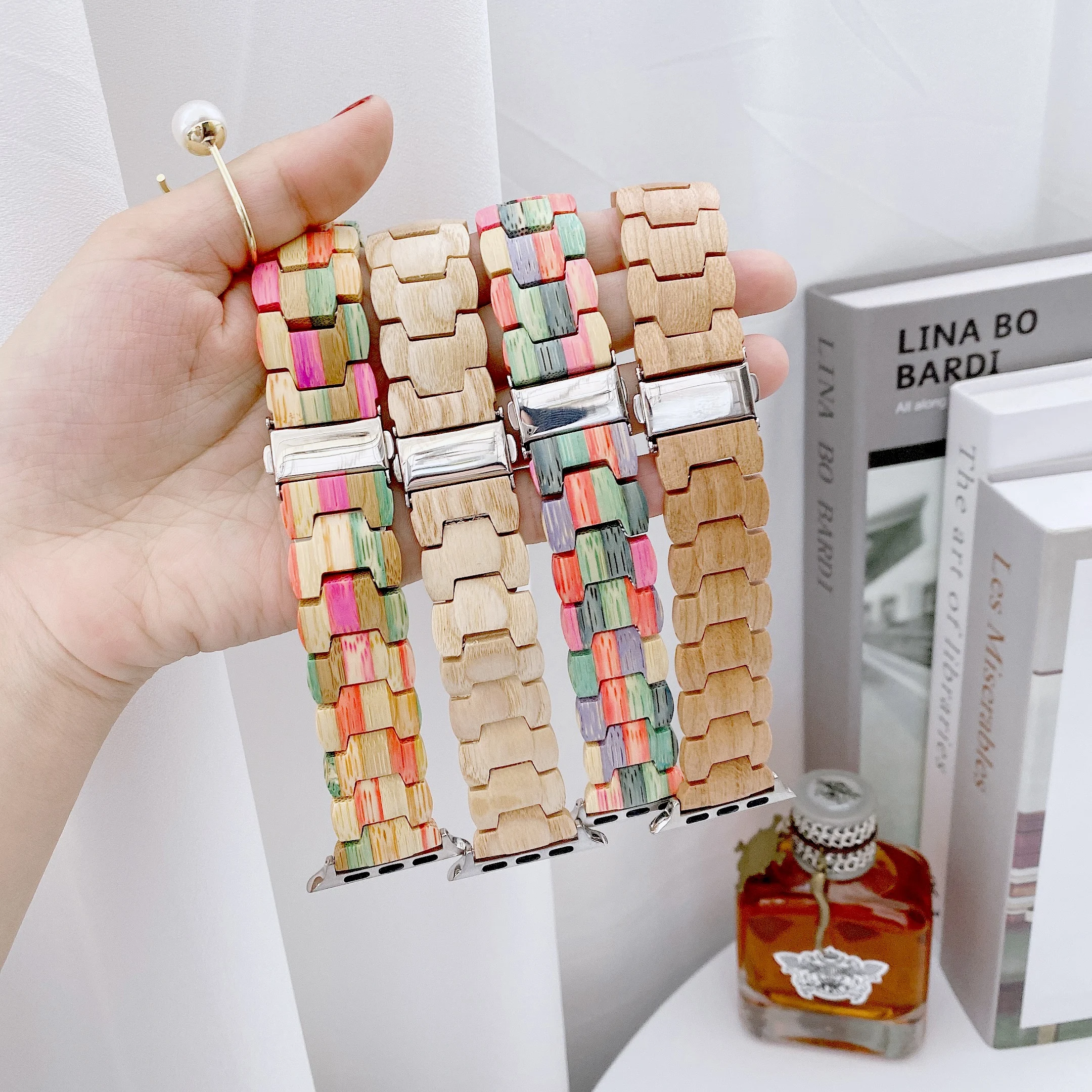 Log Strap For Apple Watch Ultra 8 7 6 5 4 SE 49mm 45mm 41mm 44mm 40mm Wooden Metal Bracelet Wristband For iWatch 38mm 42mm Belt