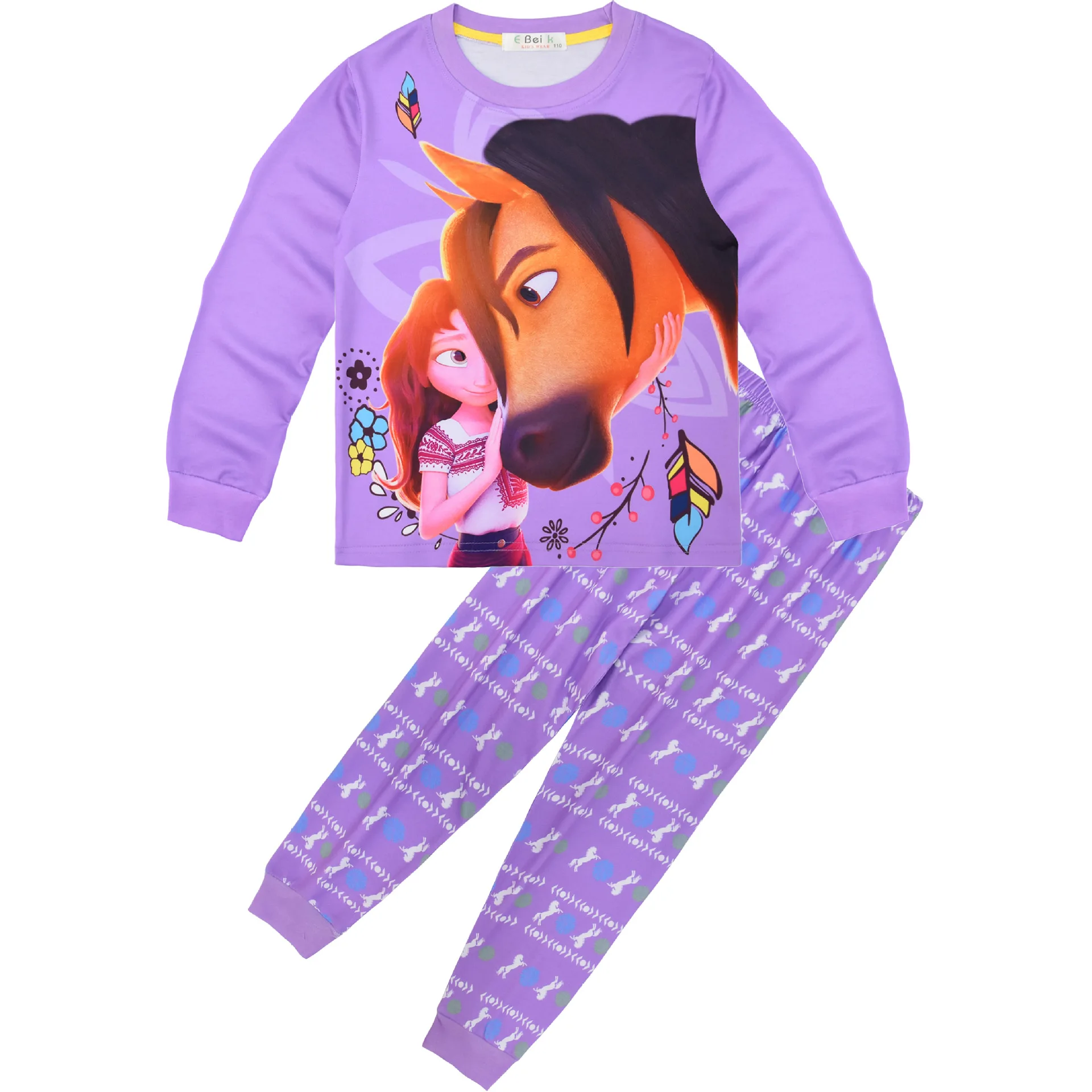 Kids Spirit Riding Free Costume Cartoon Pyjama Baby Girls Long Sleeve T Shirt Pants 2pcs Sets Boys and Girls Casual Sleepwear