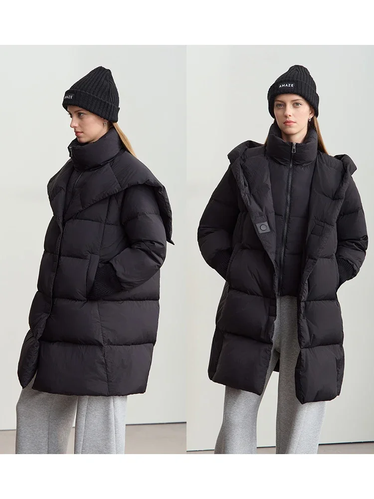 Amii 2024 Winter Warm New Women Down Jacket Cuffs Magnetic Buckle
