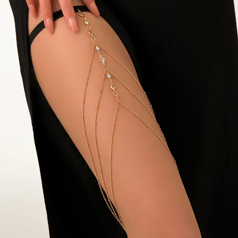 Sexy Summer Bohemian Thigh Chain Simple Body Chains for Women Double-layer Metal Leg Chain Festival Jewelry Accesorios Gift 3