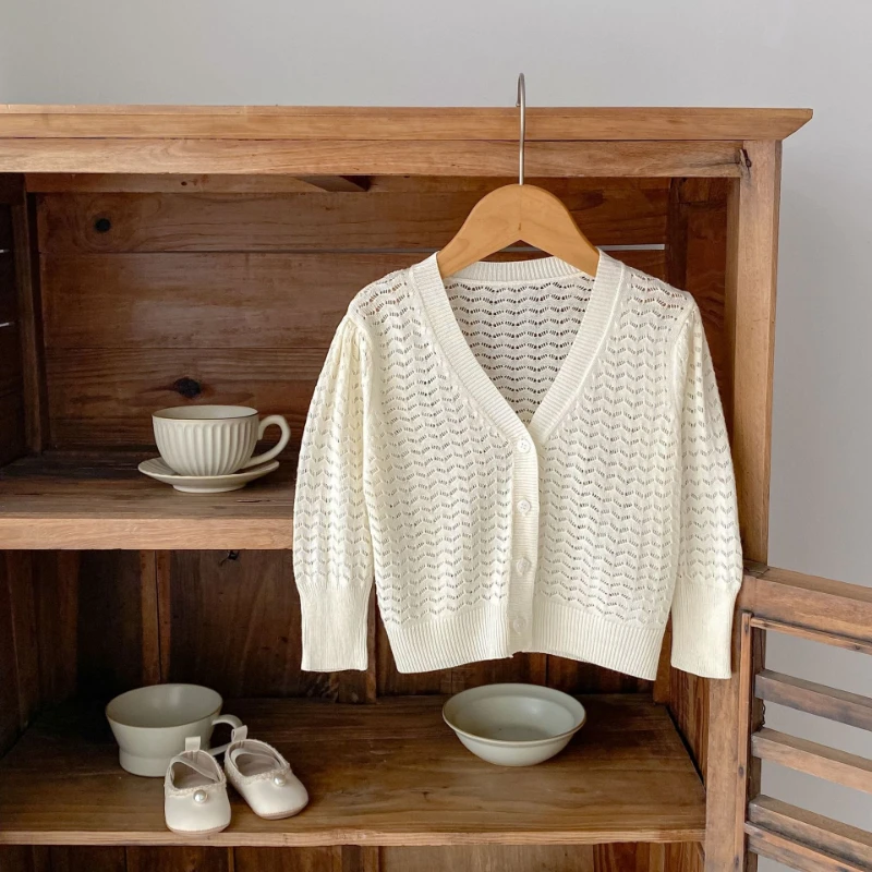 여름용 얇은 가디건 여아 및 용 작은 코트 자외선 차단 에어컨 셔츠 속이 비치는 니트 스웨터